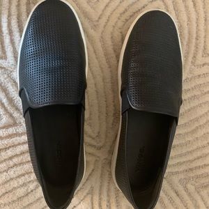 Vince black leather slip ons
